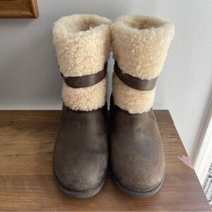 UGG Cream and Brown Shearling Boots